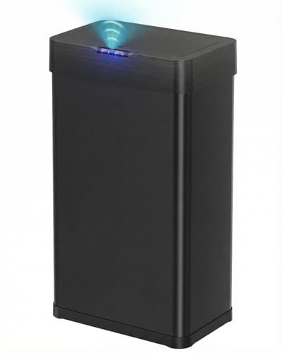 TLSUNNY 13.2 Gallon Motion Sensor Trash Can,Touchless Automatic Garbage Can,Brushed Stainless Steel Smart Bin,with Bag Holder,Soft Close Lid,for Kitchen,Office,RV,Bedroom,Living Room (Black, 50L) | Amazon (US)