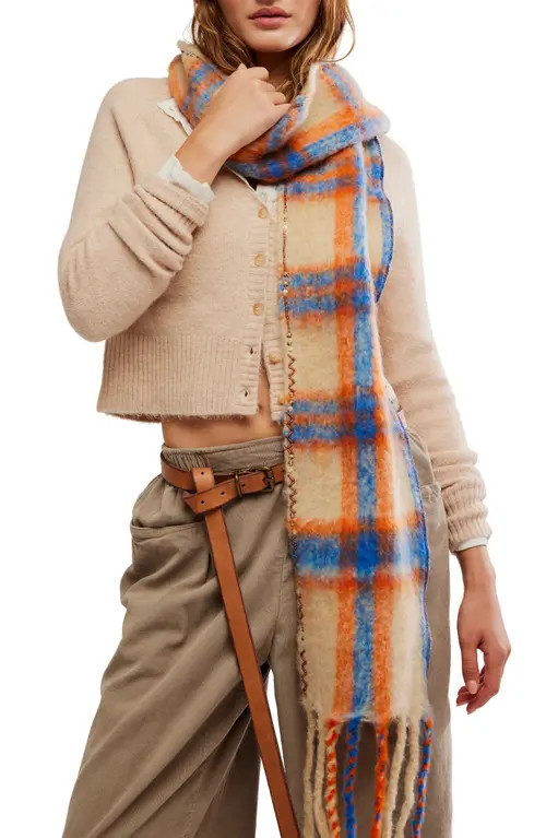 Free People Highland Plaid Skinny Scarf in Ivory Combo at Nordstrom | Nordstrom