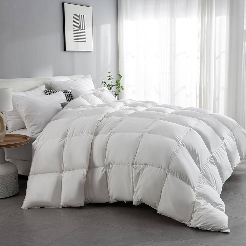 Luxury King Size Down Comforter, Fluffy Goose Feather Duvet Insert with Soft Egyptian Cotton-Poly... | Amazon (US)