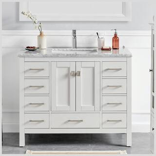 Hampton 36 in. W x 18 in. D x 34 in. H Bathroom Vanity in White with White Carrara Marble Top wit... | The Home Depot