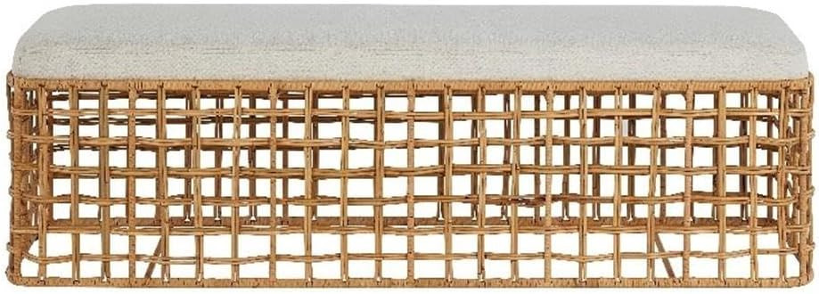Amazon.com: Pemberly Row Modern Rattan Bench, Natural Finish, 58 in Wide x 18 in Deep x 18 in Hig... | Amazon (US)