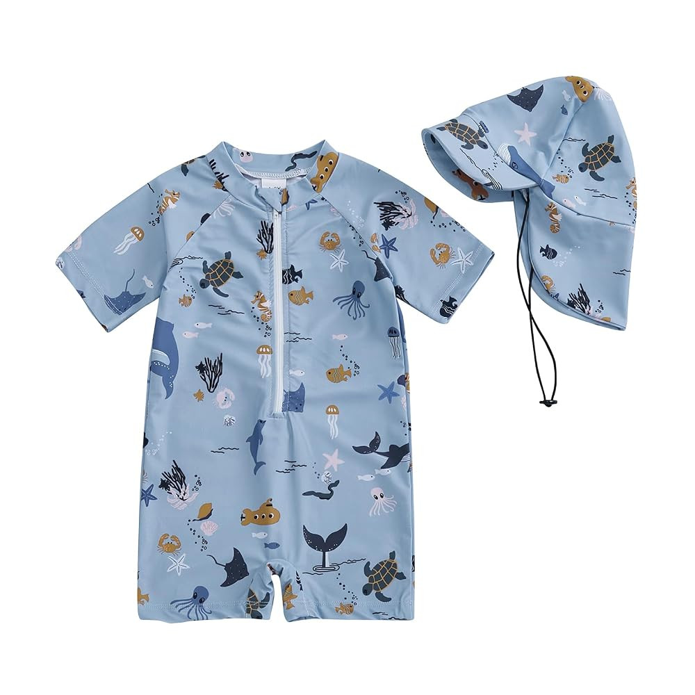 Hnyenmcko Infant Baby Boy Girls Rash Guard Swimsuit Short Sleeve Zipper Bathing Suit Toddler One ... | Amazon (US)