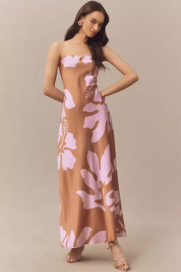 Strapless Column Satin Maxi Dress | Anthropologie (US)