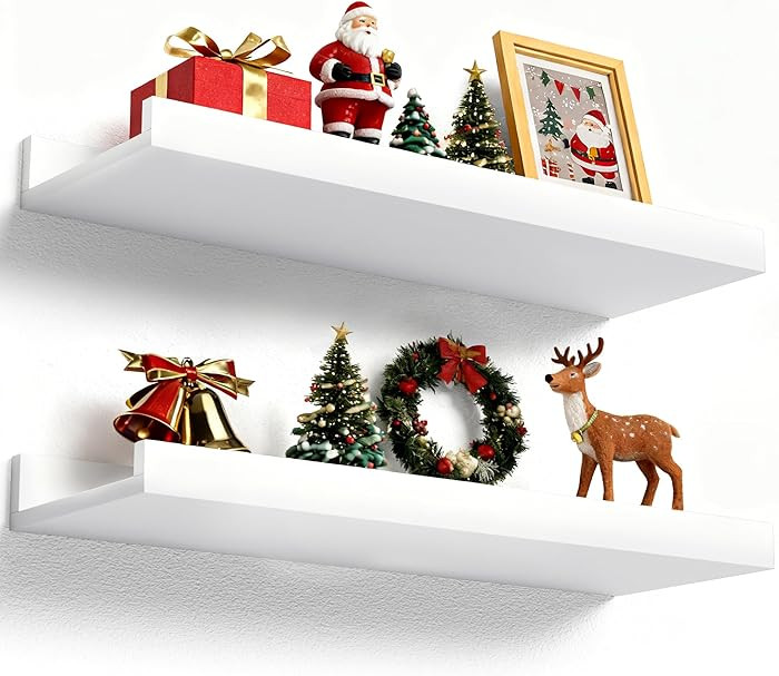 Floating Shelves Wall Mounted Set of 2, Modern White Shelves for Bedroom, Nursery Shelves with Li... | Amazon (US)