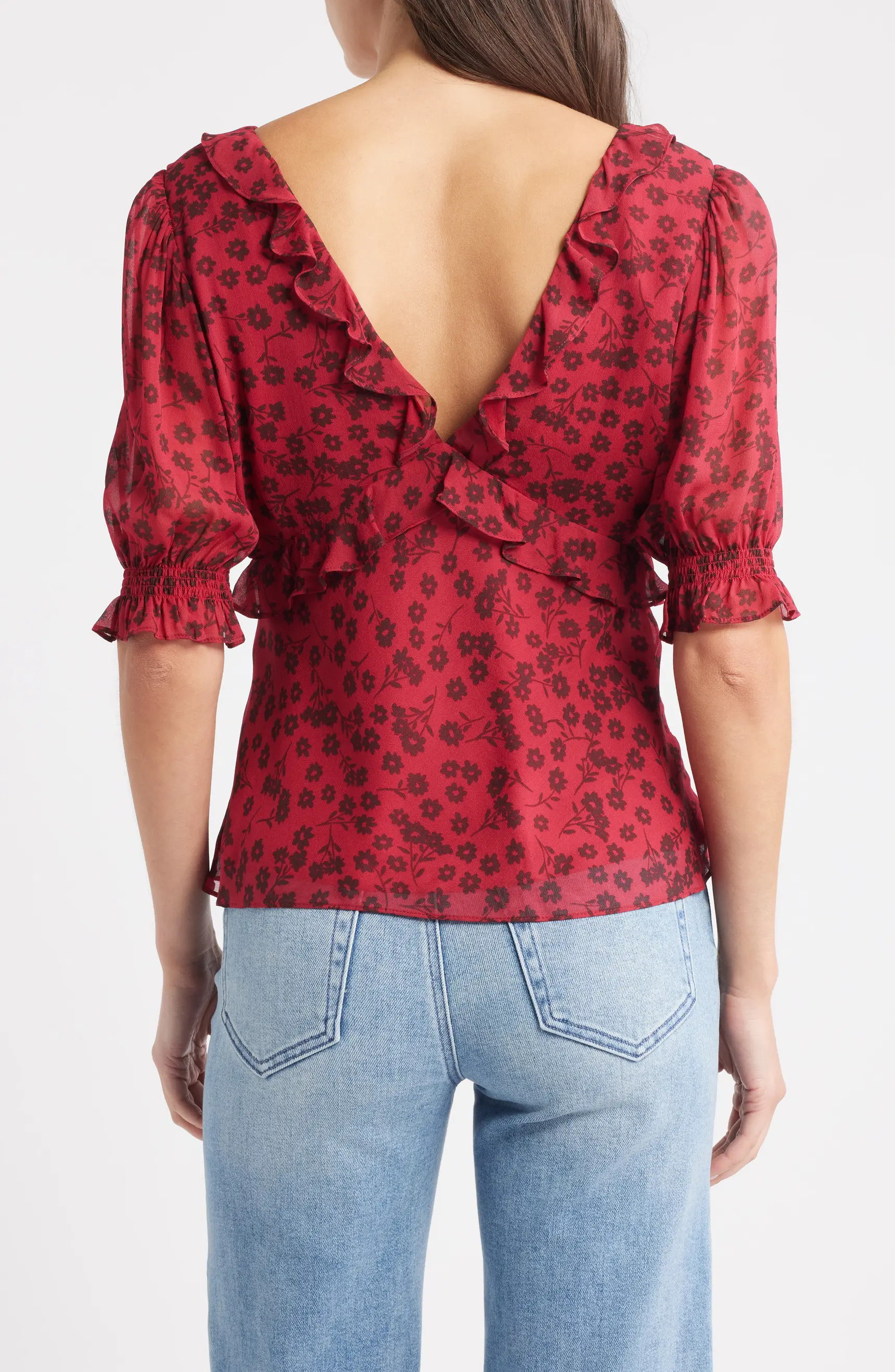 Miramar Floral Ruffle V-Neck Top | Nordstrom