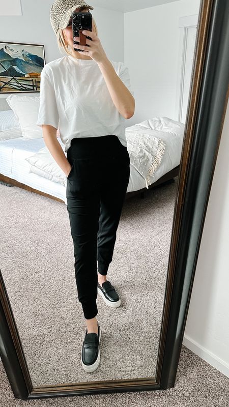 The best momiform! Amazon black joggers, white basic t-shirt, my favorite hat and comfy platform black sneakers.

#LTKfit #LTKFind #LTKunder50