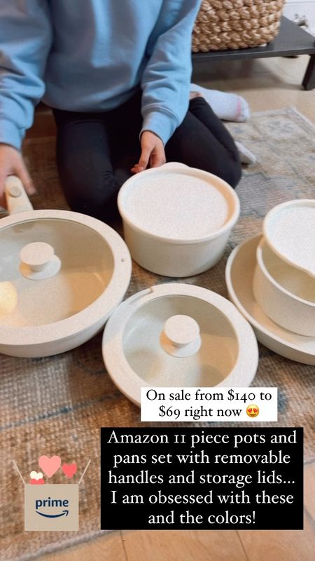 Amazon pots and pan set with removable handles and storage lids- I love this white color! Also comes in so many beautiful colorways. These are amazing!! 🙌🏻

#LTKVideo