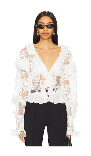 Holiday Lace Long Sleeve Top in White | Revolve Clothing (Global)