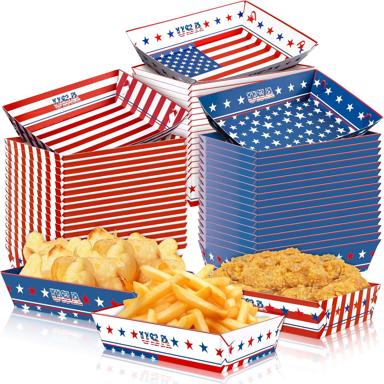 Geefuun 50Packs Fourth/4th of July Paper Food Trays Decorations Disposable Serving Plates Memorial Independent Day Birthday Party Supplies | Amazon (US)
