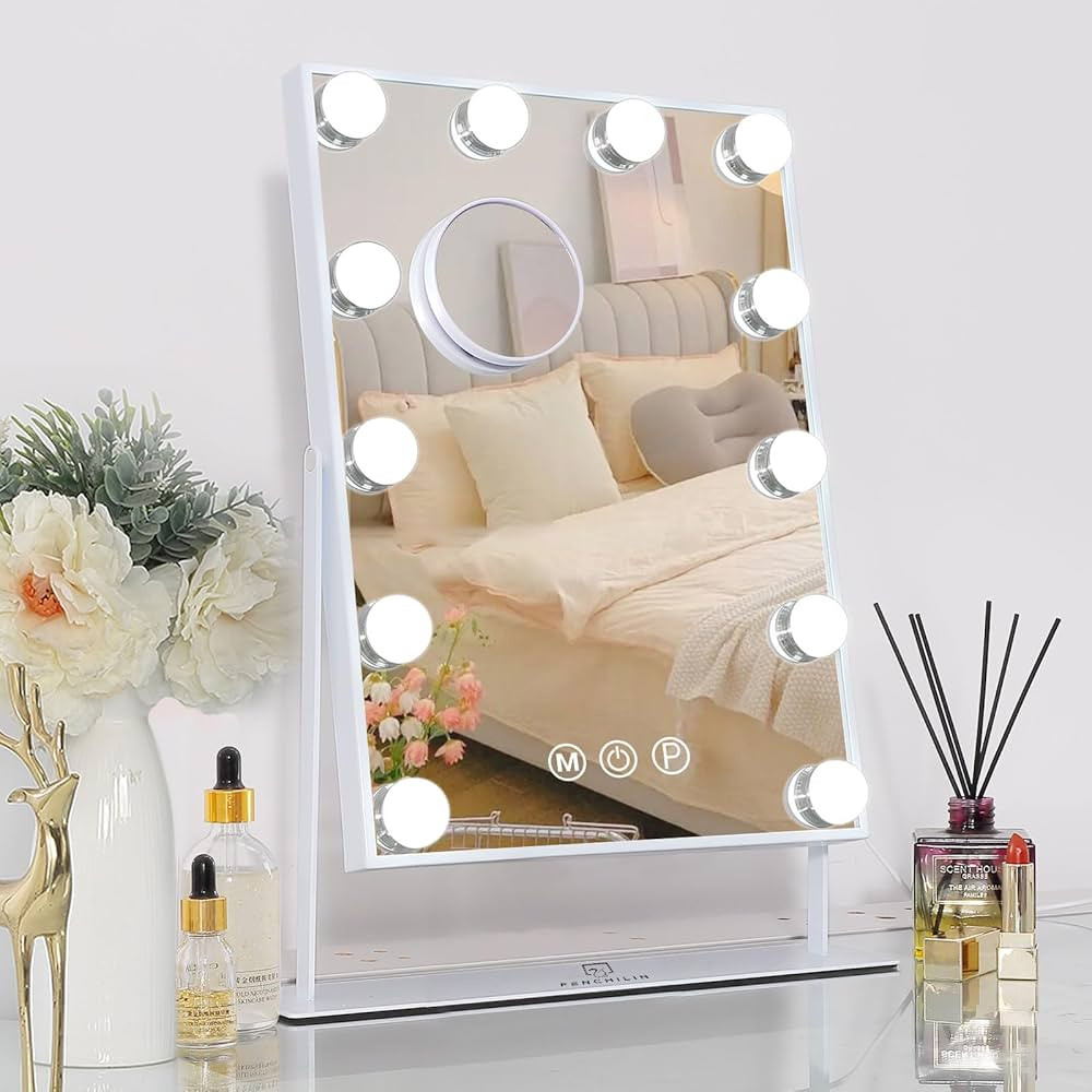 Amazon.com - FENCHILIN Hollywood Vanity Mirror with Lights, Lighted Makeup Mirror with 3 Color Li... | Amazon (US)