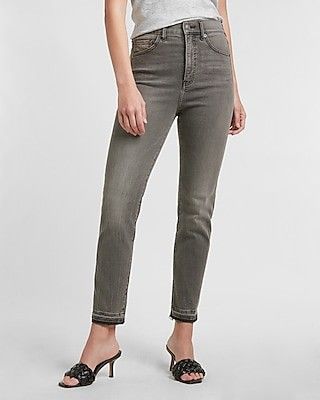 Super High Waisted Gray Raw Released Hem Slim Jeans | Express