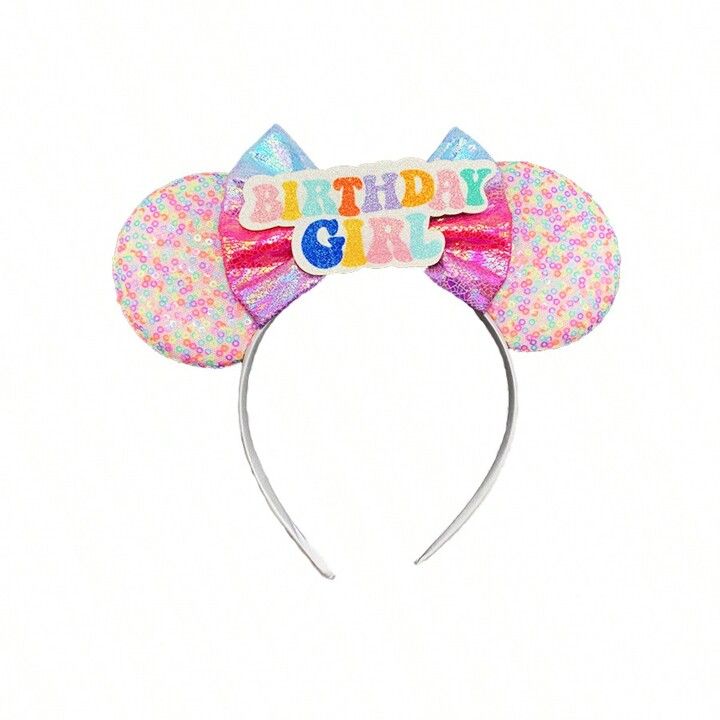 Birthday Theme Ear Design Alphabet Glitter Bow Detail Bow Headband Hair Accessories For Outdoor A... | SHEIN