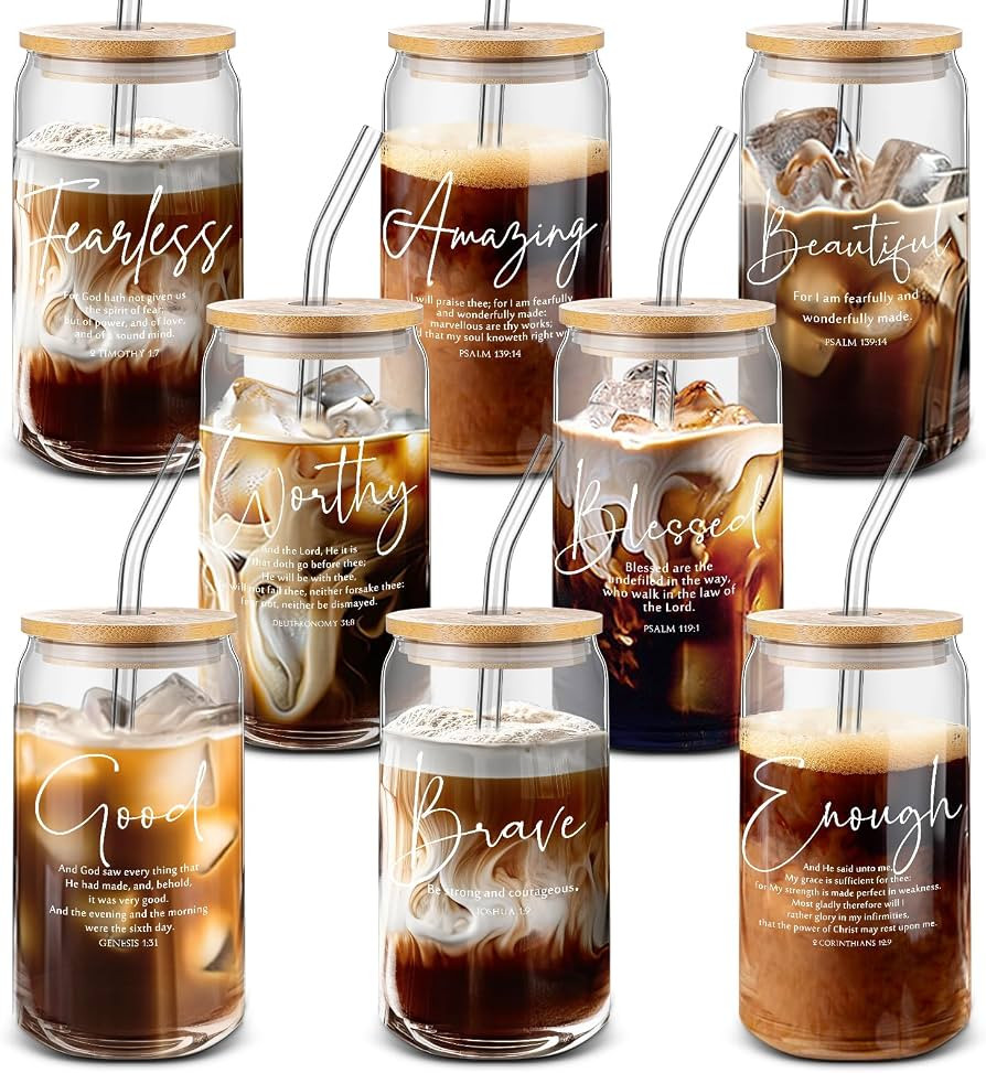 Funnymoom 8 Pcs Christian Bible Glass Cup Gift Bulk for Women Men, Classic | Amazon (US)