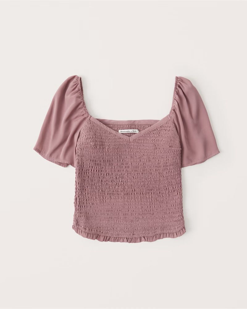 All-Over Smocked Flutter Sleeve Top | Abercrombie & Fitch (US)