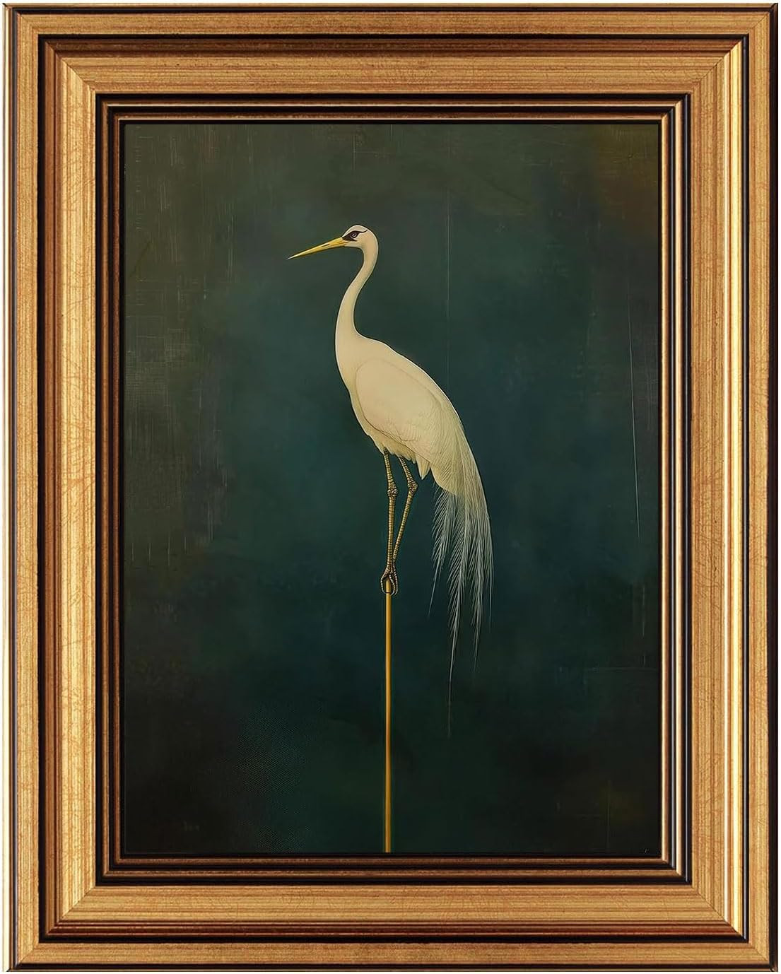 XiZoDinia Vintage White Egret Wall Art, Gold Framed Canvas Print, Retro Bird Decor for Bedroom Living Room, Dark Moody Cottagecore Aesthetic Home Decor (Egret, 8 * 10inch) | Amazon (CA)