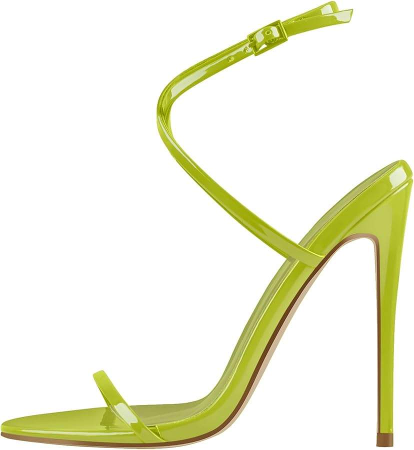 Strappy High Stiletto Heels, Ankle Strap Buckle Heeled Womens Sandals, Sexy Comfort Open Round To... | Amazon (US)