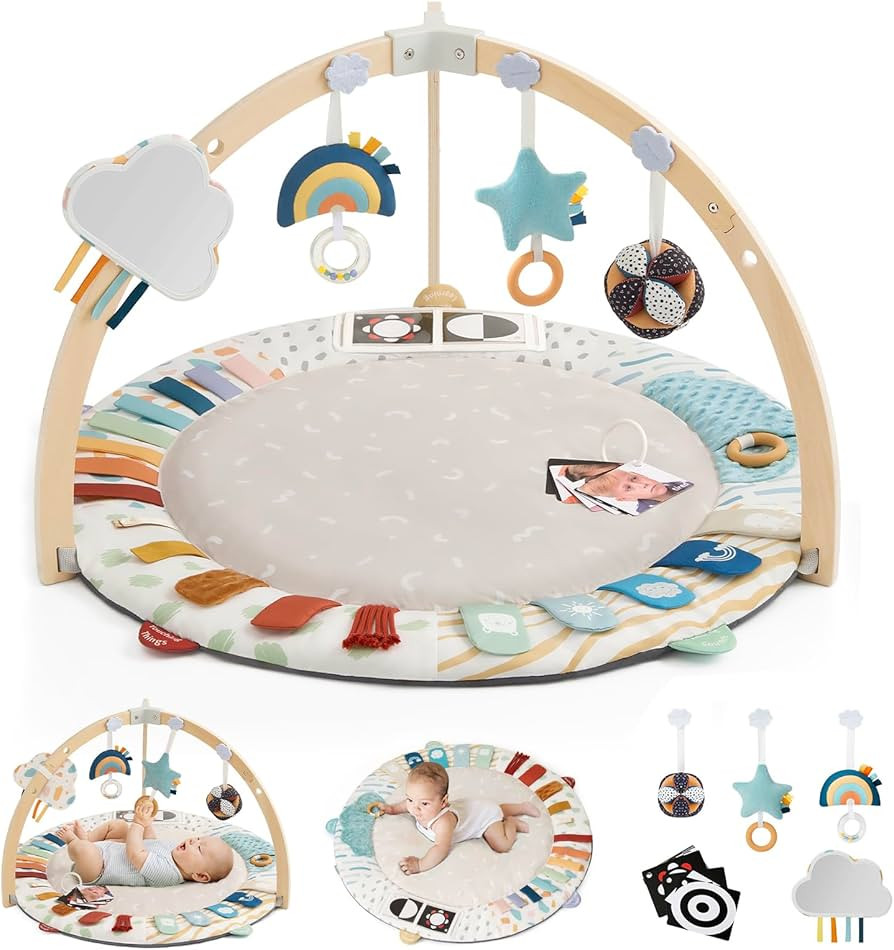 Blissful Diary Baby Play Gym & Mat, 5 Developmental Zones Baby Activity Mat, Wooden Tummy Time Ma... | Amazon (US)