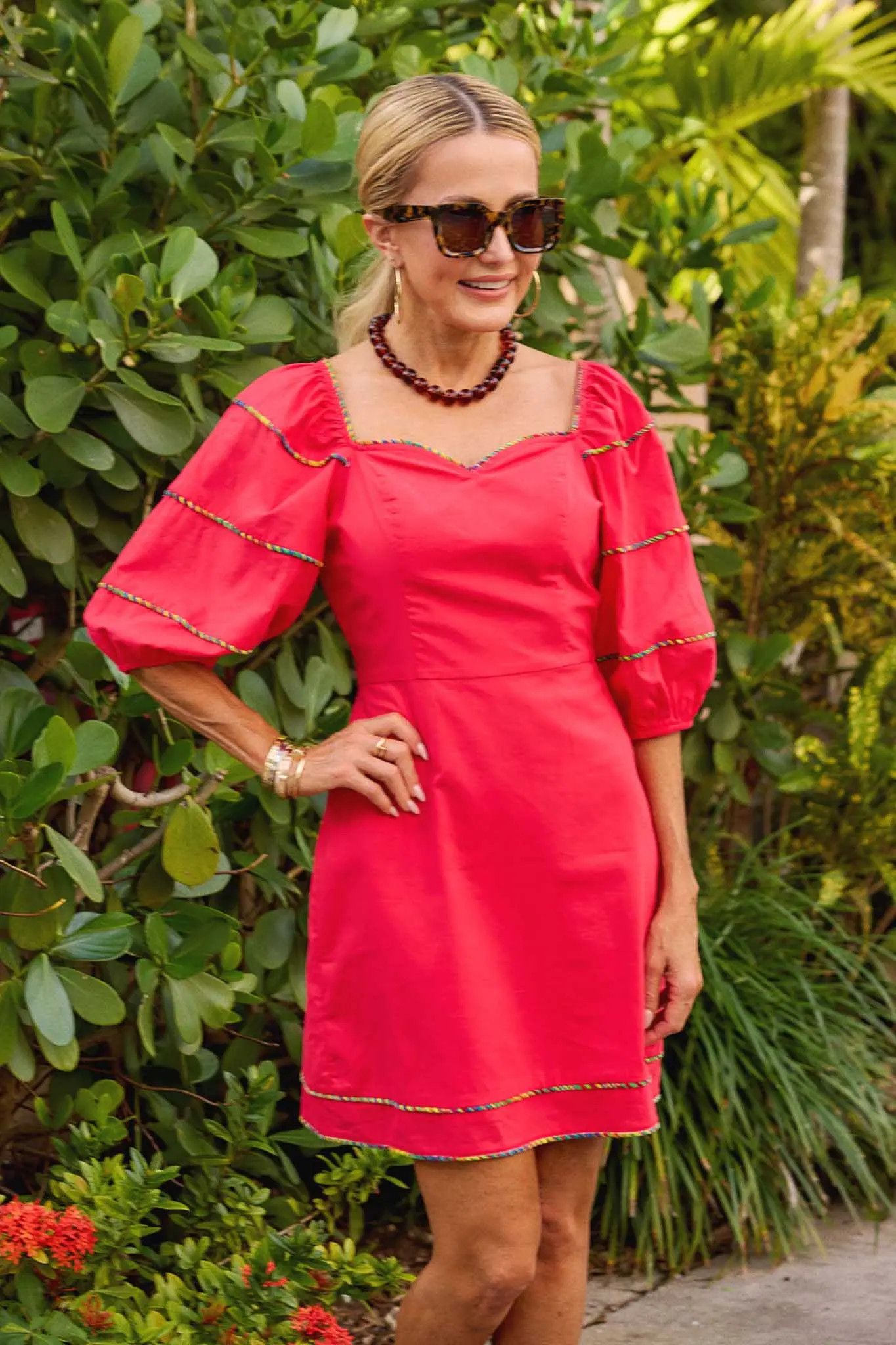 Leslie Red Puff Sleeve Short Dress | Avara