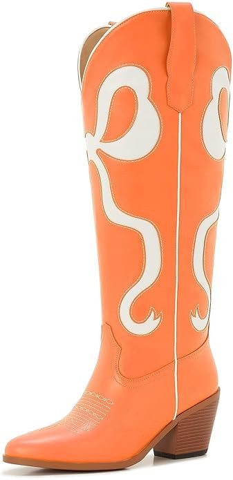 Bow Boots Cowgirl Knee-High Pink Cowboy Boots For Women | Amazon (US)