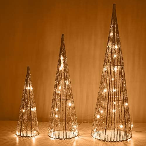 Amazon.com: Lewondr Christmas Cone Trees, Set of 3 Christmas Tree with Lights and Glitters(24"/18... | Amazon (US)