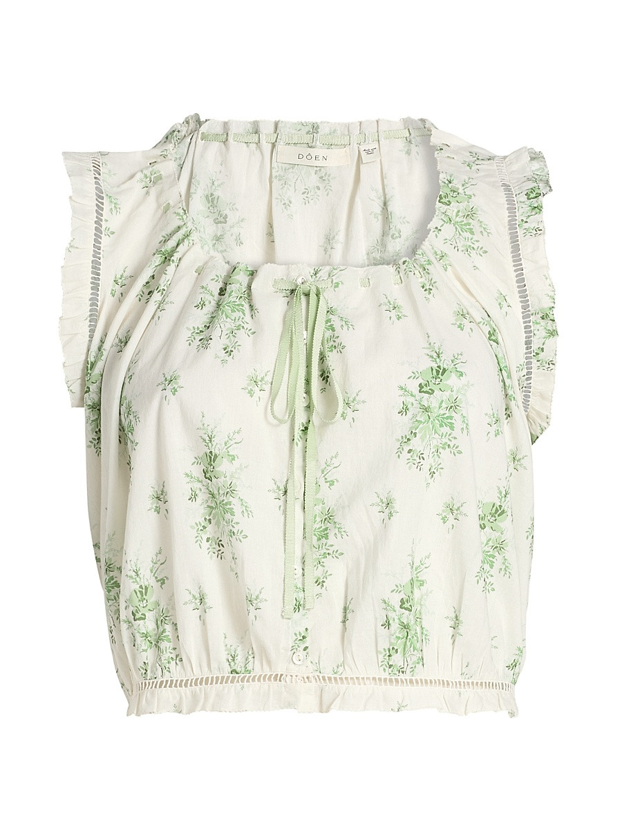 Women's Traveler Botanical Ruffle Crop Top - Green Petit Bouquet Dechamon - Size Large | Saks Fifth Avenue