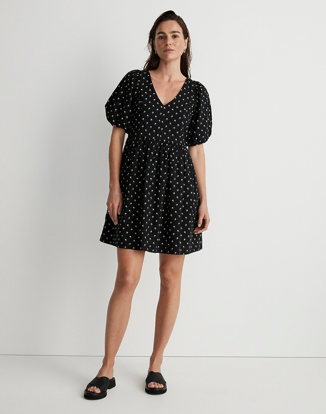 V-Neck Puff-Sleeve Mini Dress in Floral Ikat | Madewell