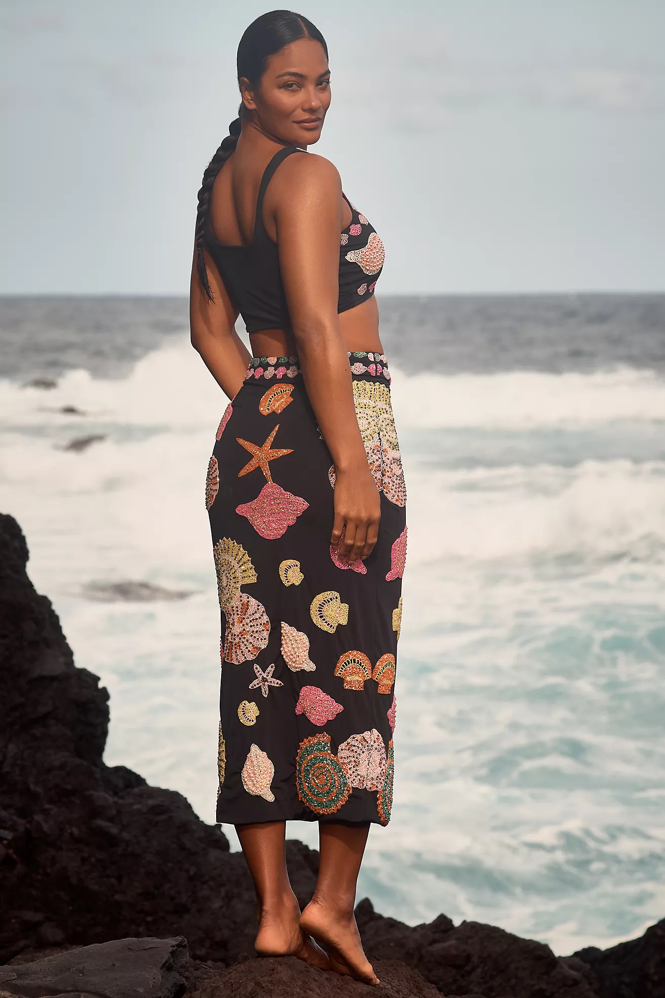 Oceanus New York Hand-Embroidered Midi Skirt | Anthropologie (US)