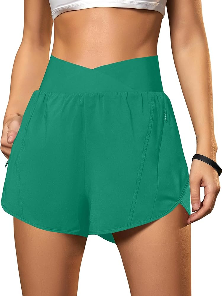 Blooming Jelly Women's Workout Shorts Athletic Running Shorts Crossover High Waisted Gym Shorts w... | Amazon (US)