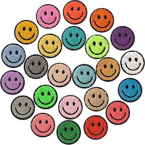 24 Pcs Smile Face Patch Cute Iron on Patches 2 Inch Chenille Preppy Happy Face Patches Glitter He... | Amazon (US)