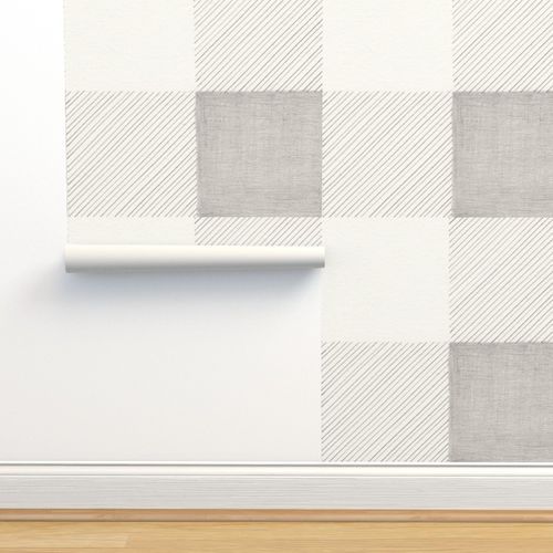 Buffalo Check Peel and Stick Removable Wallpaper 3ft x 2ft Roll Hand Drawn Gray White Plaid Pencil D | Spoonflower