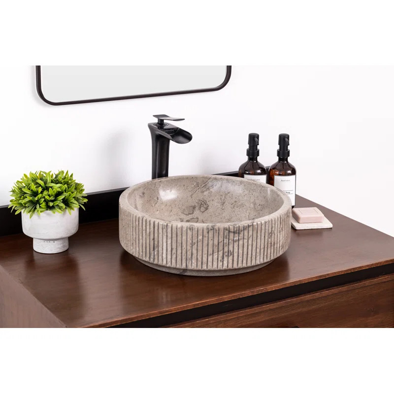 GA062 Natural Stone Vessel Bathroom Sink Circular Burj Goleta Marble | Wayfair North America