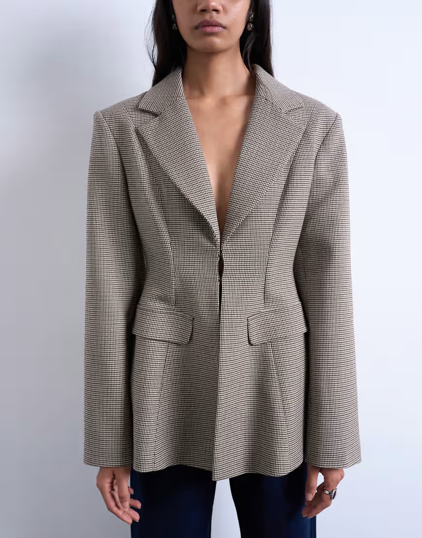 Topshop co ord check cinched waist blazer in brown | ASOS (Global)