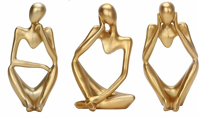 3 Piece The Thinker Statue Gold Decor Accents Abstract Sculpture Bookshelf Decor Gold Resin Think... | Amazon (US)