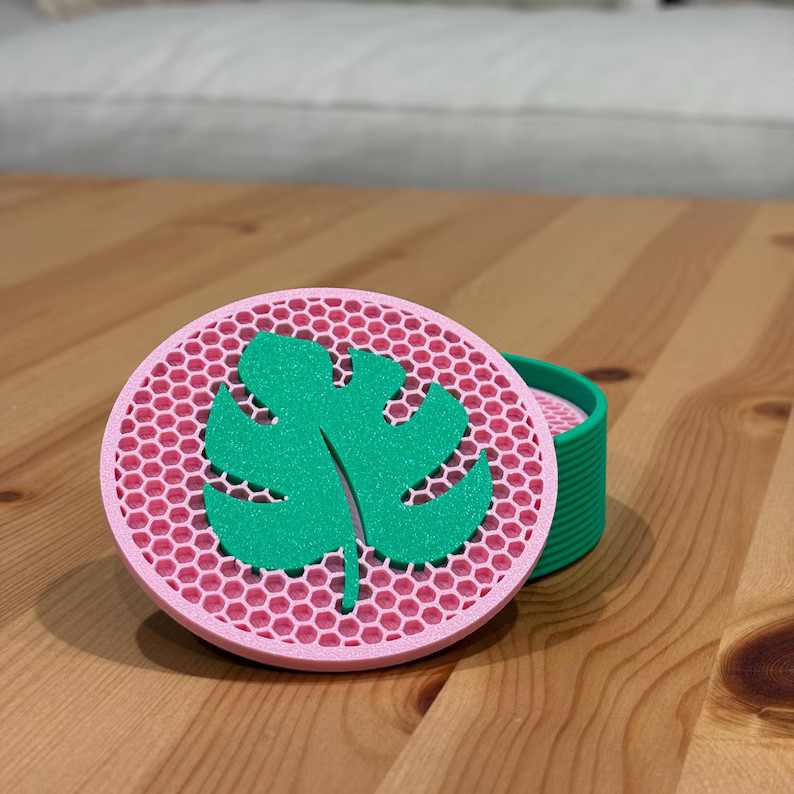 MONSTERA LEAF COASTERS | 3D Printed Set With Holder | Tropical Plant Lover | Housewarming | Chris... | Etsy (US)