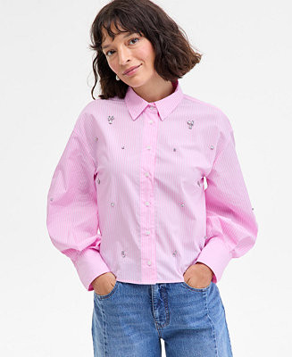 Women's Embellished Striped Shirt, Macy's Exclusive | Macy's