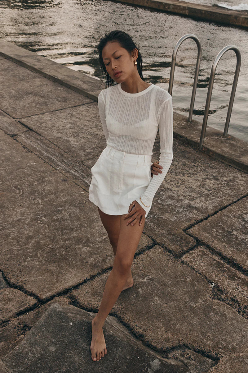 HARPER IVORY LONG SLEEVED KNIT TOP | DISSH