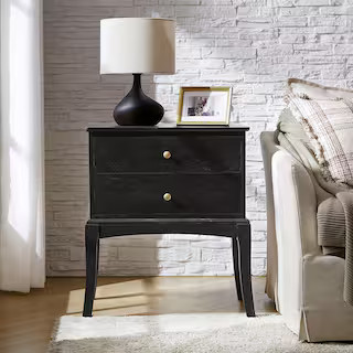 JAYDEN CREATION Wilhelm Charcoal 28 in. H Transitional 2-Drawer Solid Wood Nightstand with Hidden... | The Home Depot