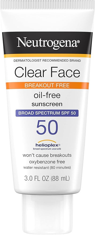 Neutrogena Clear Face Liquid Lotion Sunscreen for Acne-Prone Skin, Broad Spectrum SPF 50 UVA/UVB ... | Amazon (US)