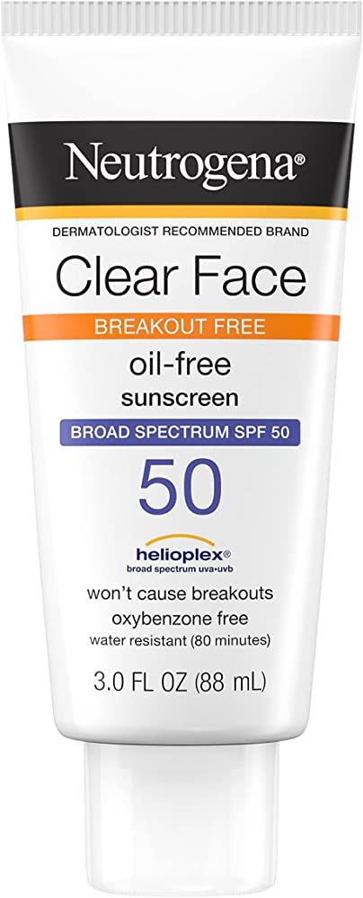 Neutrogena Clear Face Liquid Lotion Sunscreen for Acne-Prone Skin, Broad Spectrum SPF 50 UVA/UVB ... | Amazon (US)