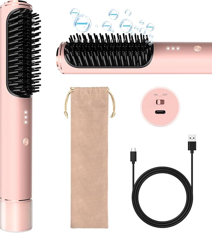 Cordless Hair Straightener Brush Negative Ion Hair Straightener Comb Portable Hair Straightener B... | Amazon (US)