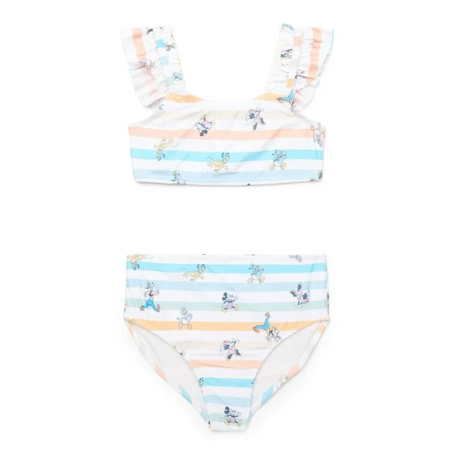 Mickey and Friends Girls Striped Bikini Swimsuit, 2-Piece, Sizes 4-12 | Walmart (US)