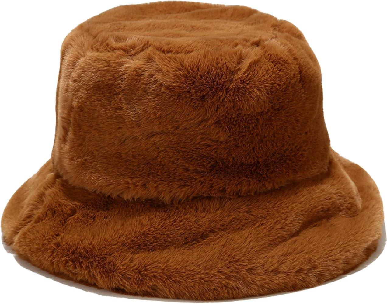 Umeepar Winter Faux Fur Bucket Hat Fluffy Warm Hat for Women Men | Amazon (US)