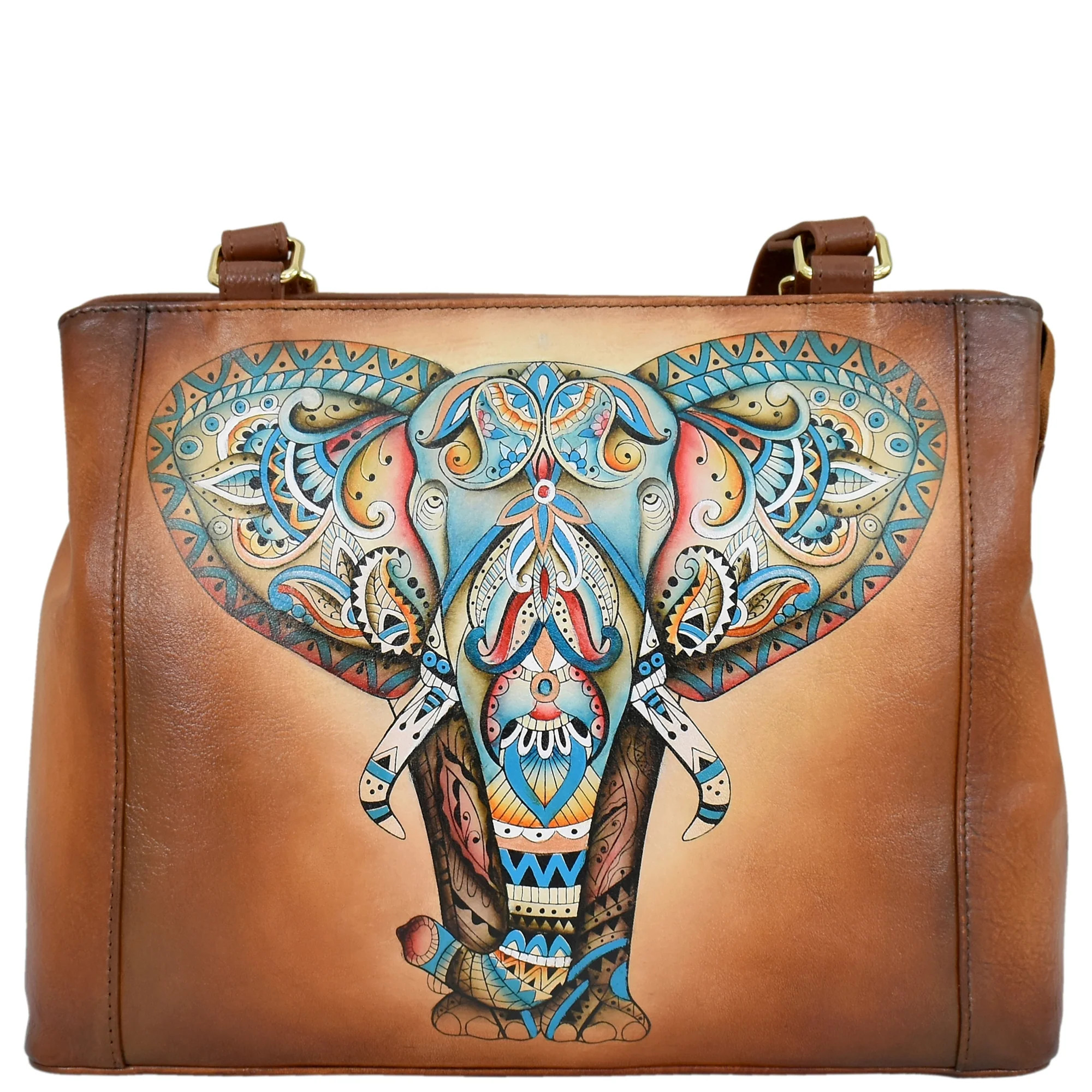 Buy Elephant Mandala Hand Painted Leather Medium Everyday Tote - 710 – Anuschka Leather | Anuschka 