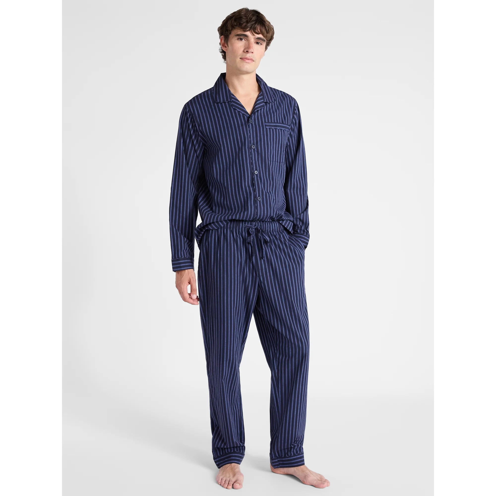 Free Assembly Matching Family Pajamas Men's Cotton Notch Collar Top and Pants Gift Set, 2-Piece, ... | Walmart (US)