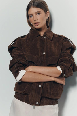 Avec Les Filles Faux Suede Utility Bomber Jacket | Anthropologie (US)