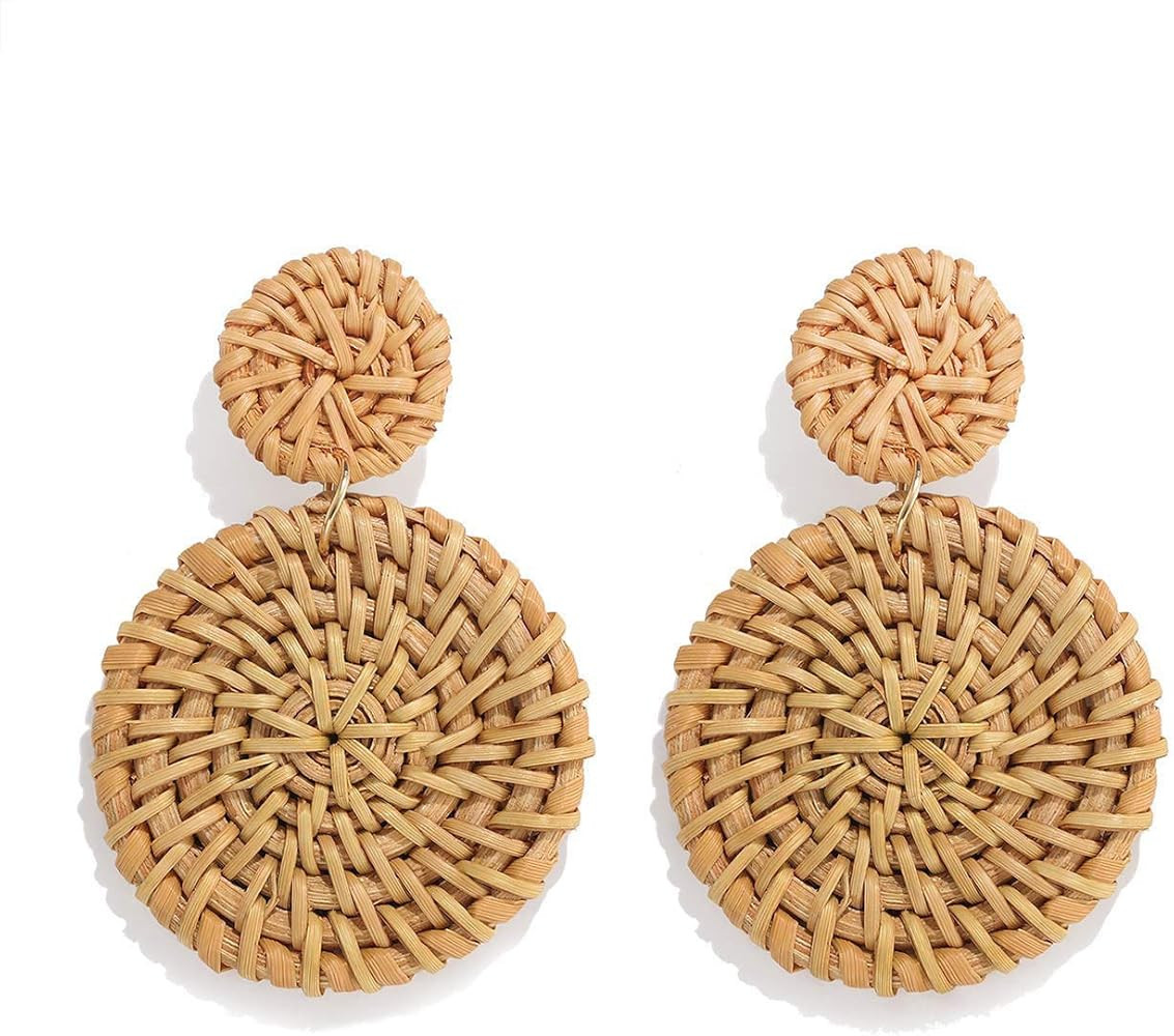 ARATLENCH Rattan Woven Dangling Earrings Handmade Straw Dangle Drop Earrings Boho Summer Beach State | Amazon (US)