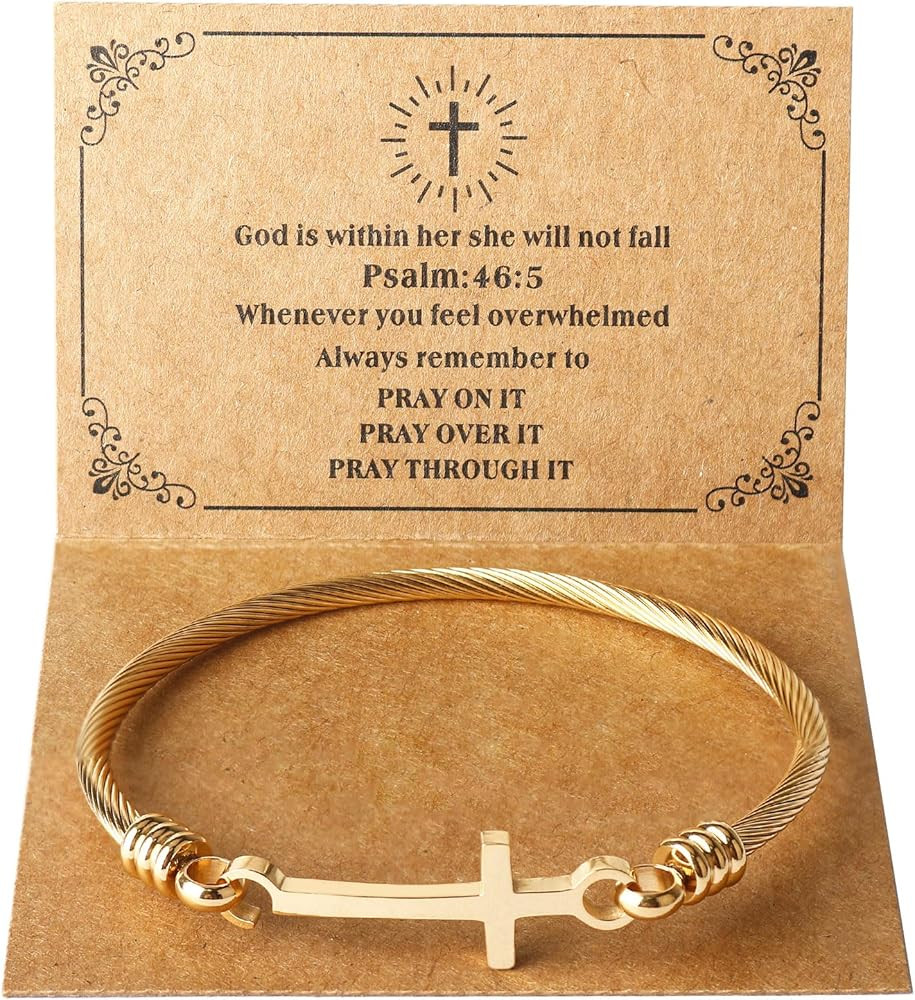 DS Religious Gift for Her Christian Cross Bracelet Bible Verse God is Within Her She Will Not Fal... | Amazon (US)