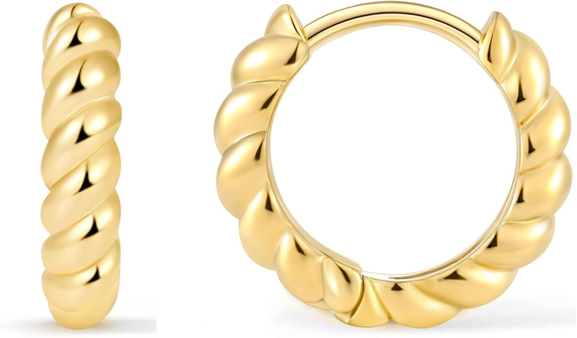 Fiusem Gold Huggie Earrings for women 14K Gold Plated, Small Cartilage Hoop Earrings for Women, 8... | Amazon (US)