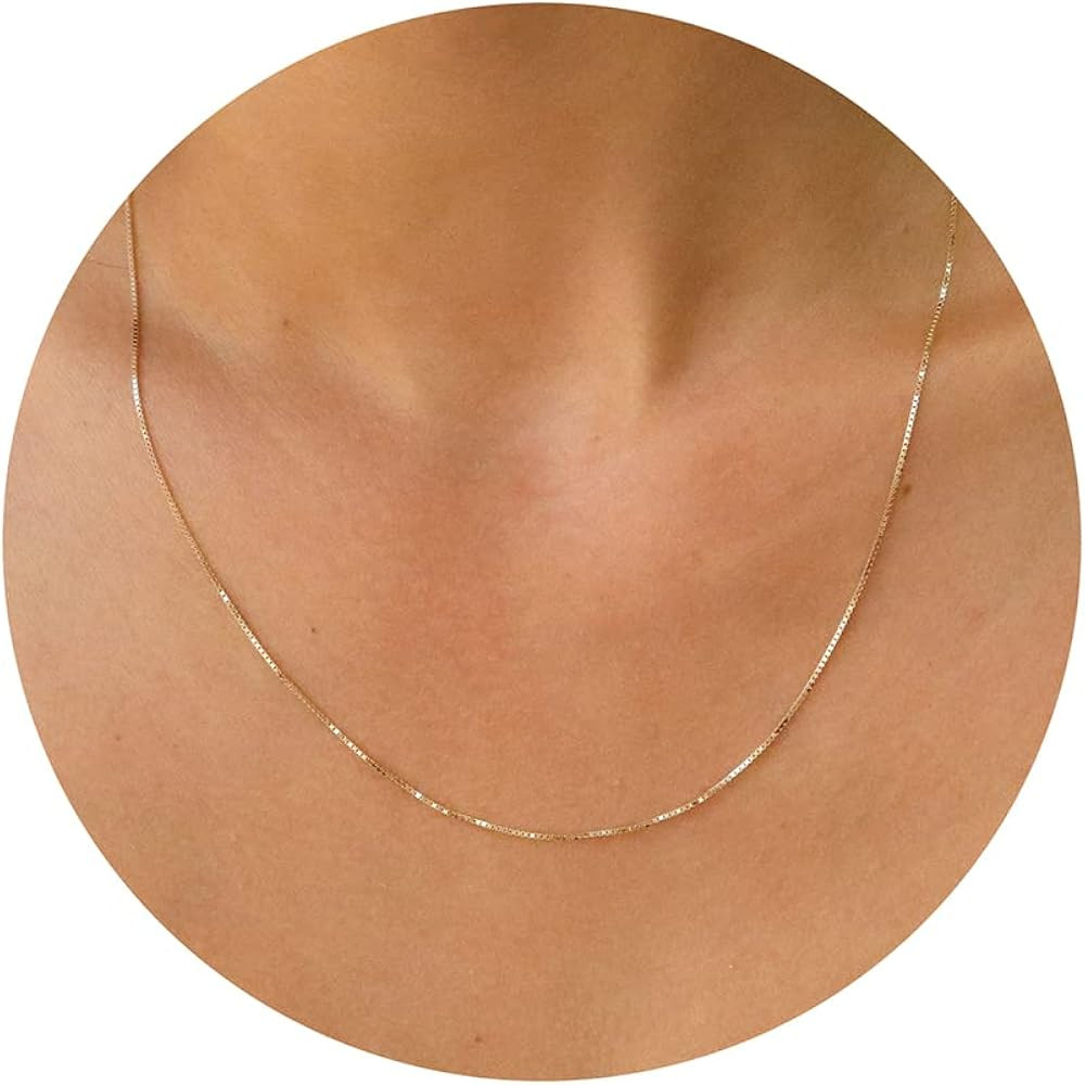 Tewiky Gold Chain Necklace for Women, 14k Gold Plated Thin Beaded Wave Box Chain Necklace Dainty ... | Amazon (US)