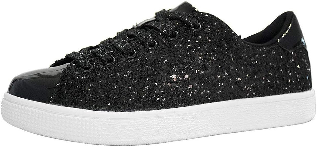 LUCKY STEP Glitter Sneakers Lace up | Fashion Sneakers | Sparkly Shoes for Women | Amazon (US)